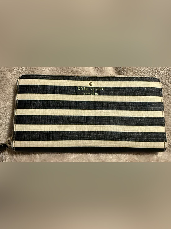kate spade Handbags - kate spade Black and Cream Striped Wallet with Gold Spade Accent